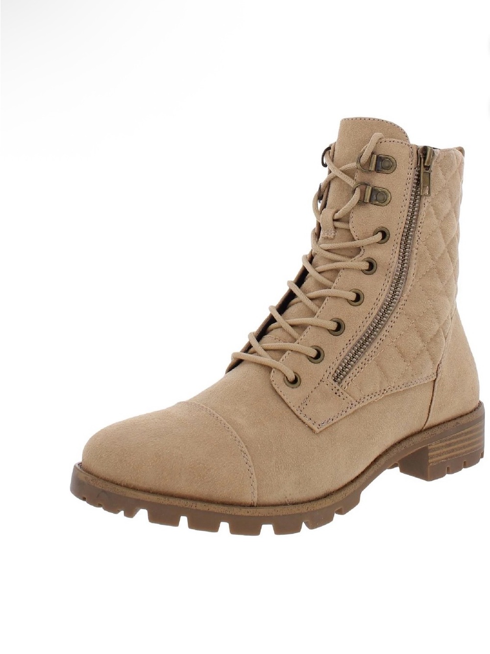 White Mountain Taupe Quilted Faux Suede Lace-Up Combat Boots